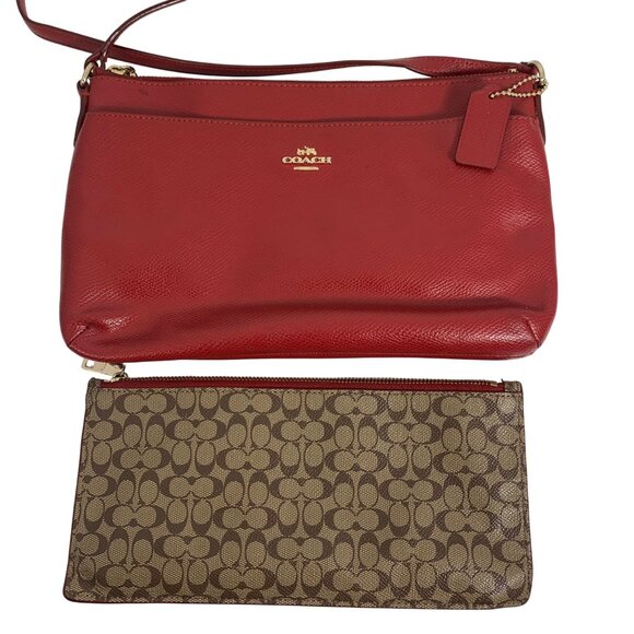 COACH F52881 Crossgrain Leather East West Crossbody Red + Envelope Clutch, Tag - Picture 3 of 10